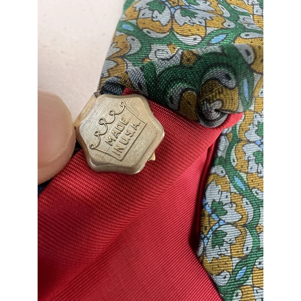Vintage Stark Bros Since 1922 Tie Green Gold Four Leaf Clover Geometric 55